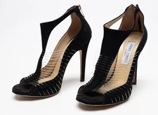 Womens Jimmy Choo Black Suede Leather Strap High Heels Shoes Size US 6.5 EU 36.5