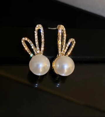 Elegant Rabbit Bunny Ears Earrings Faux Pearl Sterling Post Women Girls  Gift NEW