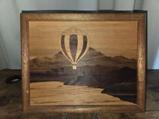 Vintage Hot Air Balloon Wood Inlay Marquetry Art Picture Framed - Artist Signed