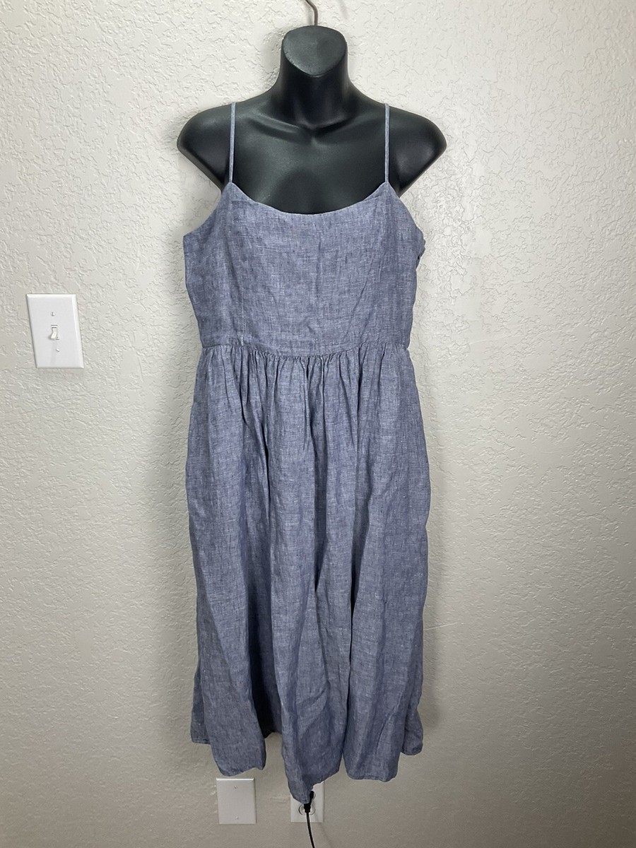 Women's Blue Linen Cynthia Rowley Sun Dress Sz 10 Side Zip Pockets