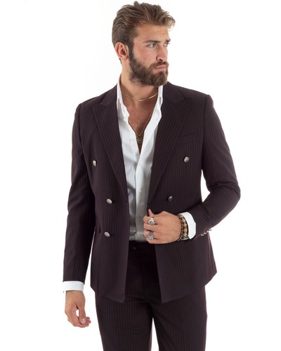 Abito Uomo Doppiopetto Viscosa Gessato Elegante Sartoriale Vari Colori GIOSAL - Imagen 55 de 82