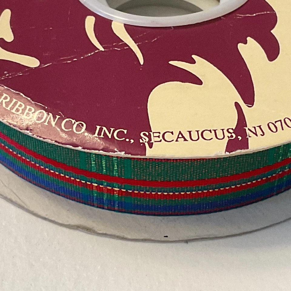 Vintage Ribbon Lion Ribbon Company Royalty Plaid 40 Yards Shimmer 1” Wide - Image 2 of 4