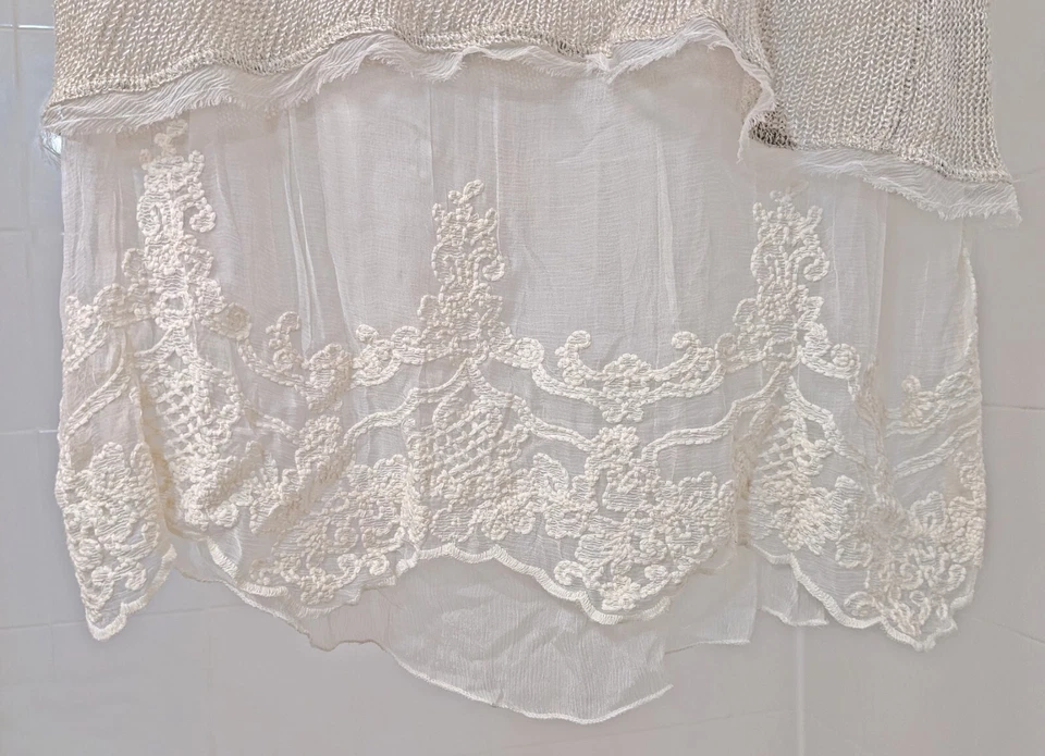 Nana Nucci Италии шелк льняной вышитый кружевной свитер блузка рубашка размер 1 S/M - Изображение 2 из 4