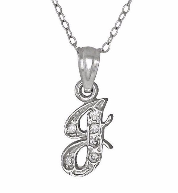 Sterling Silver Cursive J Initial Pendant with Cubic Zirconia Stones