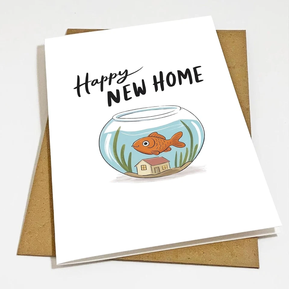 Feliz Nuevo Hogar Fish Bowl Tarjeta Divertida Inauguración de Casa Saludo para Amigos, Familia, N Foto 4 de 4