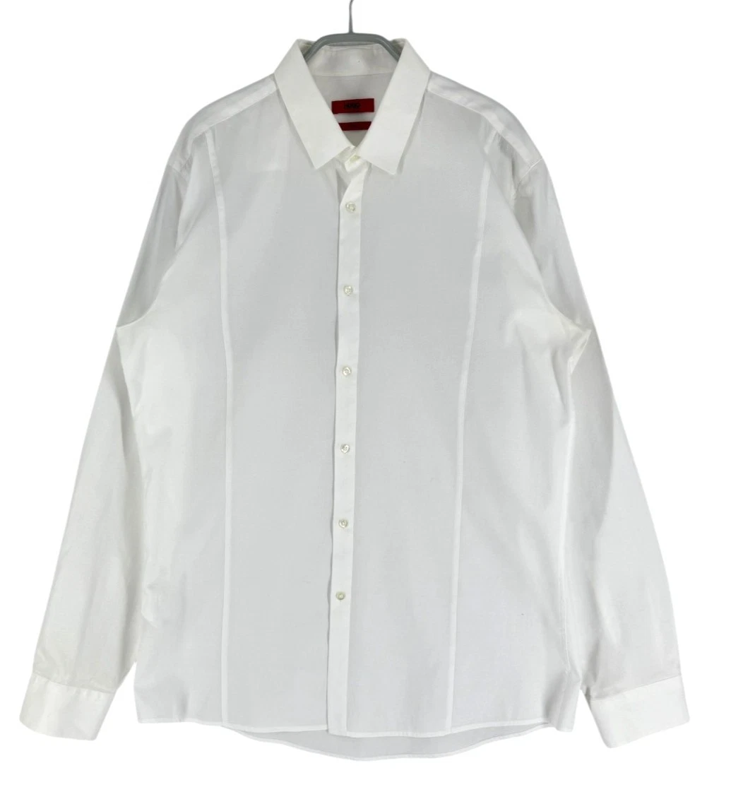 Chemise Hugo Boss Coton Blanc Rayé Bleu Gris - Taille 43, Occasion Très Bon état