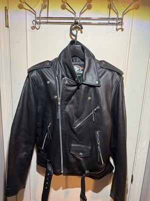 Bilt Custom Leather Jacket Large Black Leather Motorcycle Jacket Men's Size L