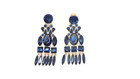 3" DEEP BLUE MULTI-DANGLING RHINESTONE STATEMENT DROP CLIP ON EARRINGS GOLD TONE