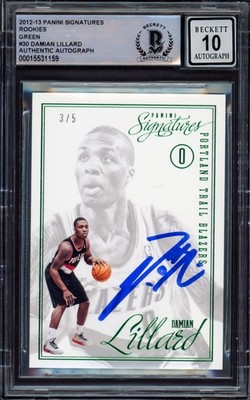 Damian Lillard Auto Signed 2012-13 Panini Sigs Green RC 30 Sig 10 #3/5 Beckett