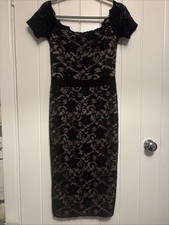 BOOHOO Women’s Black Lace Body Con Dress Size 10/12 Fully Lined