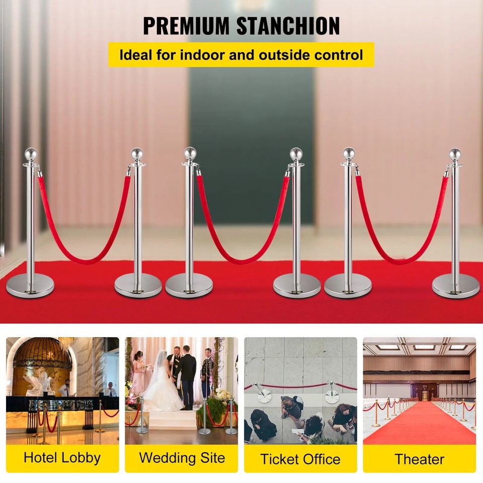 Stanchion Post with Velvet Ropes, 6-Pack Crowd Control Stanchion with ...