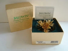 Baldwin Brass 1999 Limited Edition 24K Plated Poinsettia Snowflake Ornament