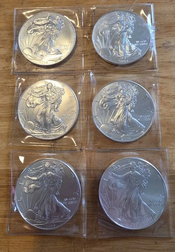 6 / Lot WALKING LIBERTY AMERICAN EAGLE .999 FINE SILVER DOLLAR COIN 1oz. $1