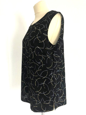 Damen Oberteil Top ca.L schwarz elegant gold silber Muster ärmellos locker