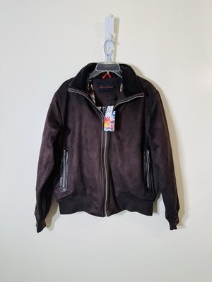 Robert Graham full zipper faux suede bomber jacket dark brown NWT size M $298.00