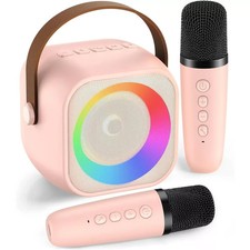 Beilihart Mini Karaoke Machine with 2 Wireless Microphones for Kids Adults Pink