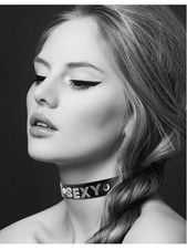 Collier en cuir noir SM avec Sexy en strass - CC6050120010