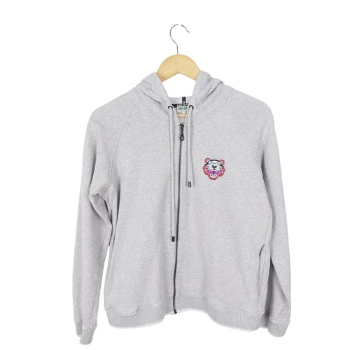 Felpa donna Kenzo grigia con cappuccio e zip intera taglia S