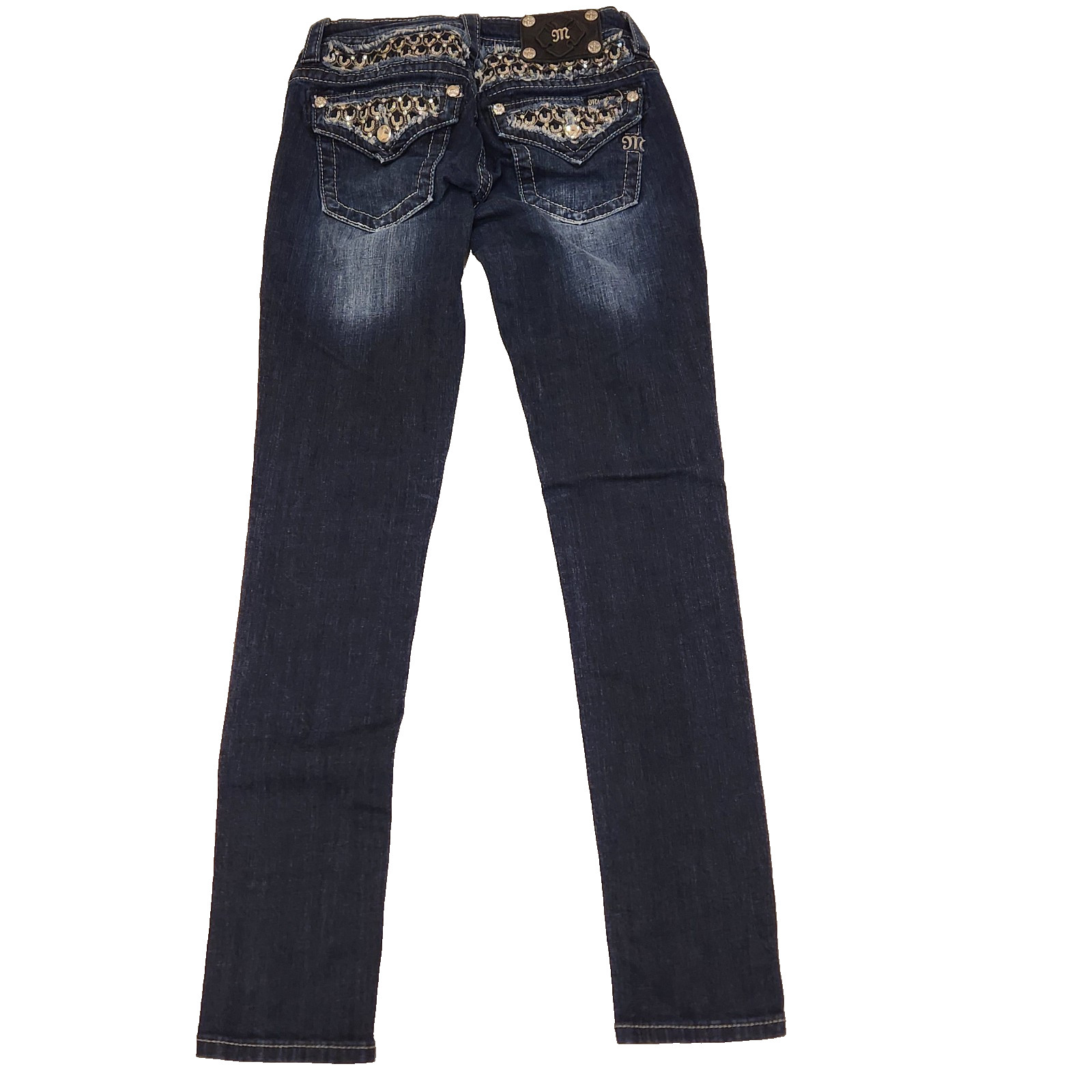 Miss Me Signature Rise Skinny Jeans Women Size 26 Embellished Pockets Dark Wash image 5