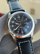 Hamilton Khaki Automatic Black Dial Date 100m Exhibition Back H70555533