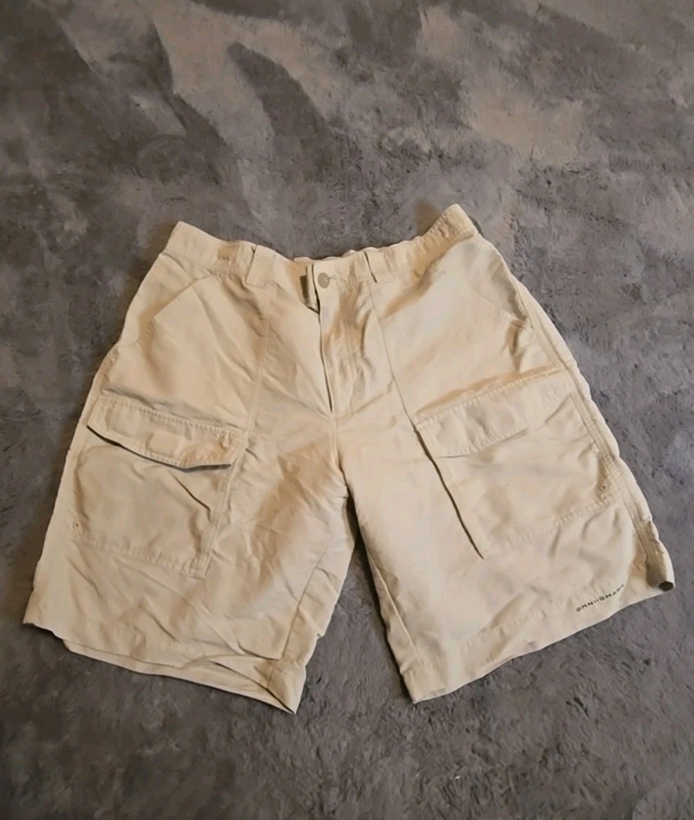 Columbia PFG Shorts Mens 36 Khaki Omni-Shade Fishing Cargo Nylon Mesh UPF 50