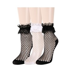 Benefeet Sox Ruffle Socks for Adult Women One Size, 3 Pair-lace Fishnet