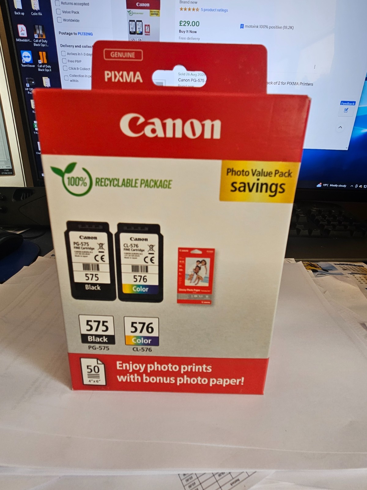 Canon PG-575 / CL-576 Combo pack of Printer Ink Cartridges for PIXMA TS3551i - Image 5