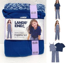 Lands' End Youth Girls 3-piece Pajama Set  Light Blue  Size XS 5/6  NWT