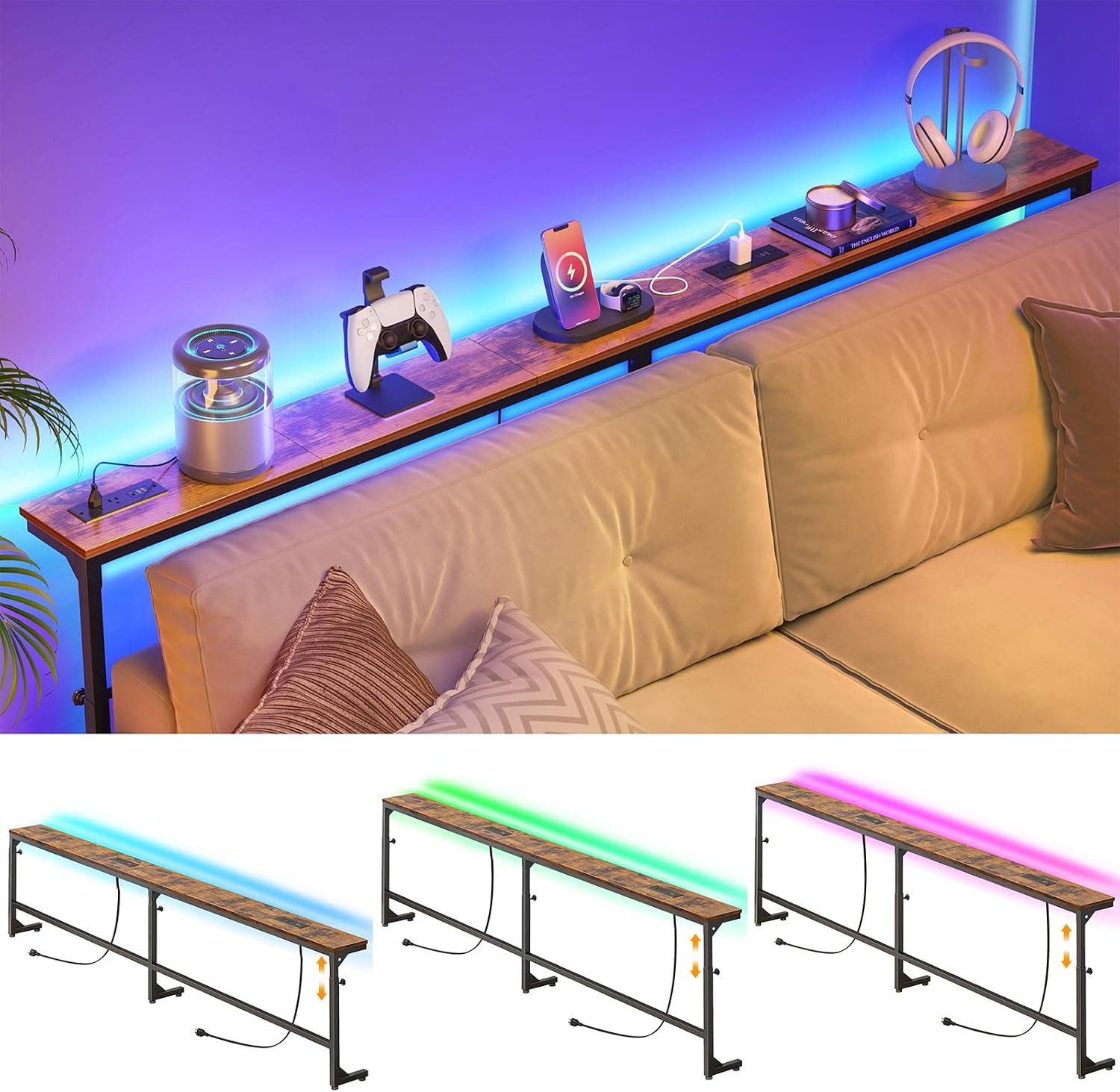 79in Behind The Couch Table Skinny Adjustable Height Sofa Table with Outlet Narr