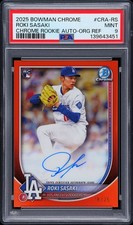 2025 BOWMAN CHROME ROOKIE AUTO ORANGE REFRACTOR #CRA-RS ROKI SASAKI RC /25 PSA 9