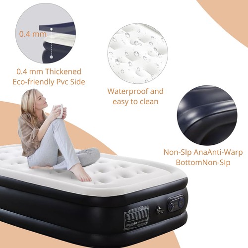 Air Mattress Twin, Built in Pump, 16-Inch Raised Inflatable Blow up Camping Bed - Picture 5 of 22