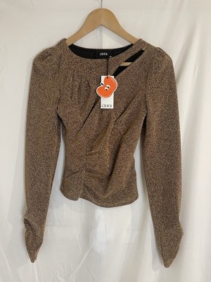 Apfelwein Gr. XS Gold Glitzer Metallic Top Rüschen Asymmetrisch Glitzer Party Weihnachten