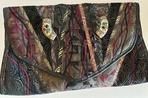 CARLO FIORI Italian Leather Shoulder Bag Convertible Clutch Vintage 80's Patchwo - Image 1