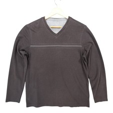Van Heusen Long Sleeve Shirt Mens Medium Black Excellent V-Neck Chest Stripe