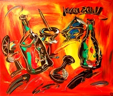 WINE    MODERN ART   SIGNED CANVAS - STRETCHED painting original 4TRGER