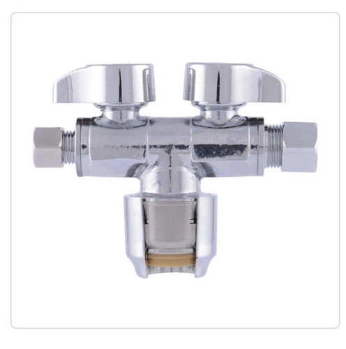 SharkBite MAX URDS123814, 1/2” x 3/8” O.D. x 1/4” O.D. Comp, Dual Shut-off Valve