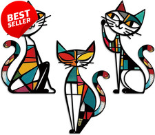 3pc Colorful Cat Metal Wall Art Mid Century Modern Retro Decor 13.77x9.84in - US