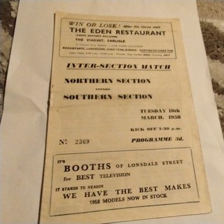 Northern Section v Southern Section Football Programme 18/3/1958
