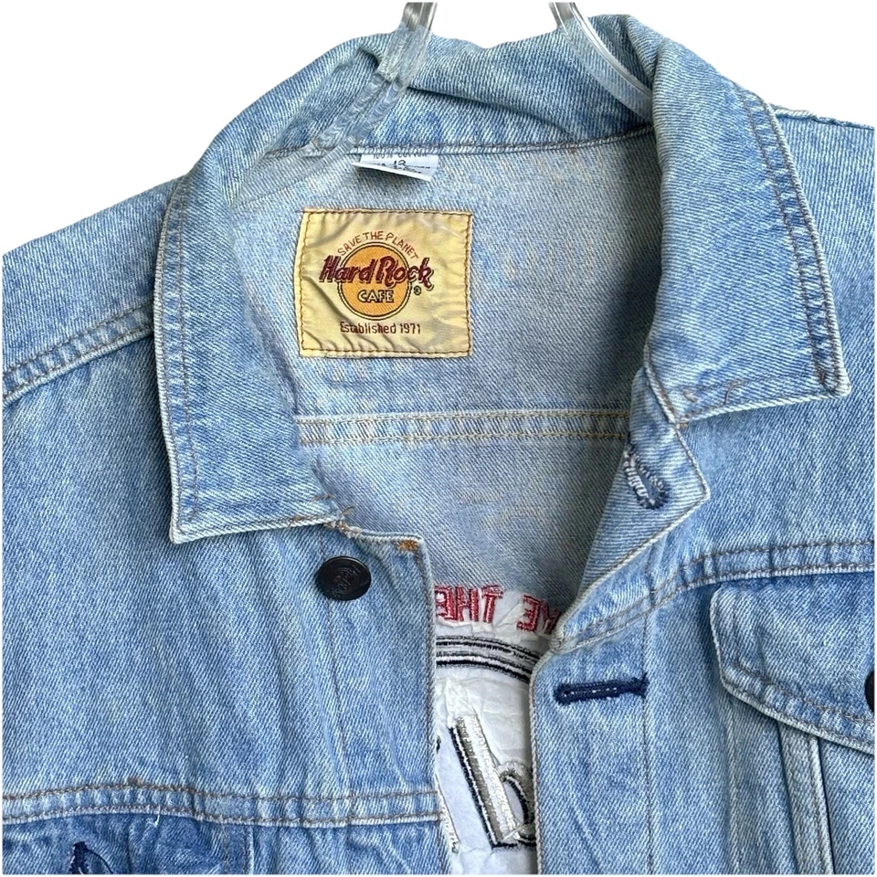 VTG 90s Hard Rock Cafe San Antonio Texas Embroidered Denim Jean Jacket Womens 12 - Image 4 of 4