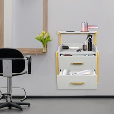 Gold Gray Wall Mounted Salon Storage Cabinet W/ 2 Drawers for Hair Salon, Spas