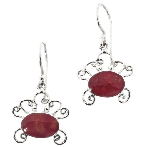 925 Silver Crab Motif South Pacific Red Coral Sterling Earrings, 13/16" - 第 4/4 張圖片