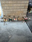 Candle Holder Santa Metal Reindeer Sleigh Metal HandPainted  Christmas 32" VTG