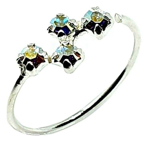 Silver Nose Ring 8mm 4 x AB CZ Crystal Zig Zag Gem 22g (0.6mm) 925 Sterling Hoop - Picture 8 of 16