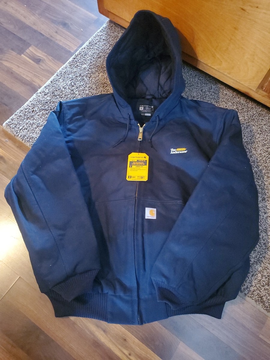 Carhartt Jacket XL Men's Hooded Navy Flannel Lined 0J0140-M Loose Carhartt Jacket XL Men's Hooded Navy Flannel Lined 0J0140-M Loose