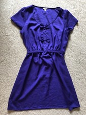 I Love H81 Dress Large Purple Ribbon Forever 21 Short Sleeve Tie Waist Soft Flow