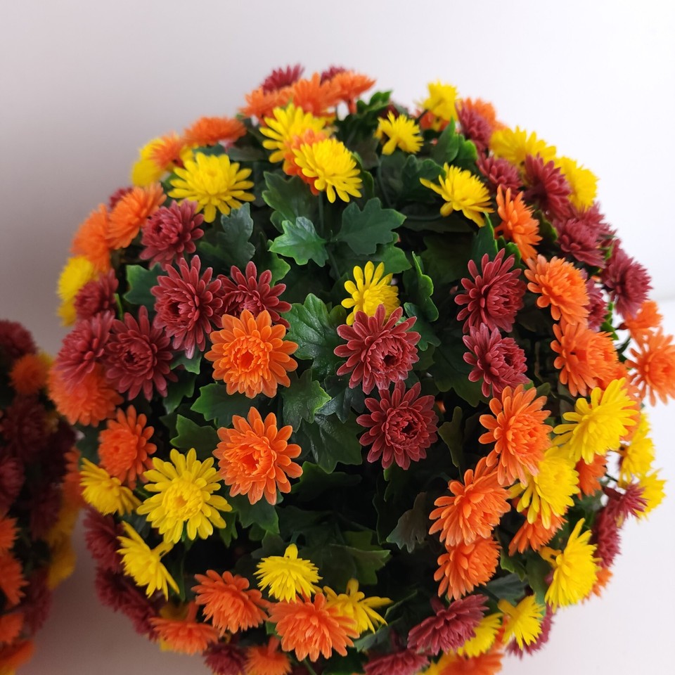 Wicker Park Set of 2 12" Harvest Faux Mum Spheres Harvest Multi eBay