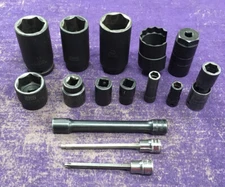 Mixed set of Snap On, Matco, Carlyle, Cornwell, & MAC Sockets & Extensions! 15pc