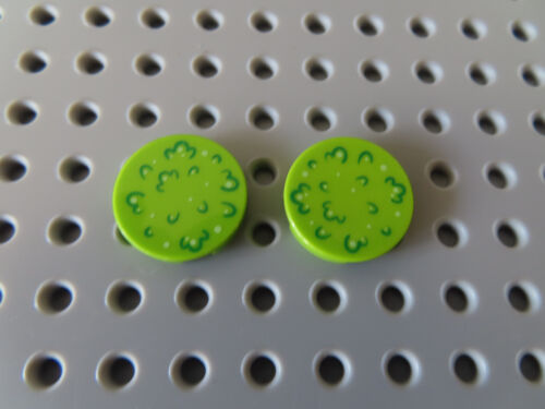 Lego 2 x Fliese 14769pb093 grün 2x2 rund bedr.  Laub + weiße Flecken Elfen Elves - Bild 1 von 1