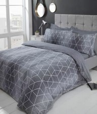 Image of Art Deco Geometric Reversible Duvet Quilt Cover Set Single Double King Grey