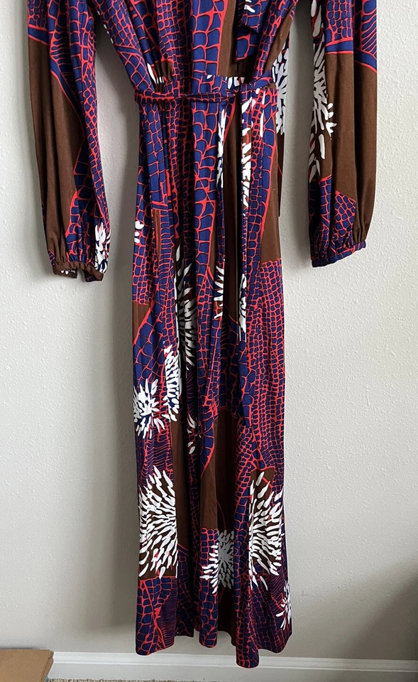 Vestido De Colección Años 60 70 Mr Blackwell Diseñador Marrón Azul Rojo Mod Corbata Cintura Cremallera Espalda M Foto 3 de 4